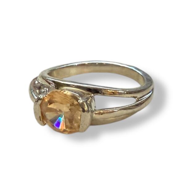 Light Citrine Orange Decorative Silver Ring Size 5.5 NEW - Picture 2 of 6